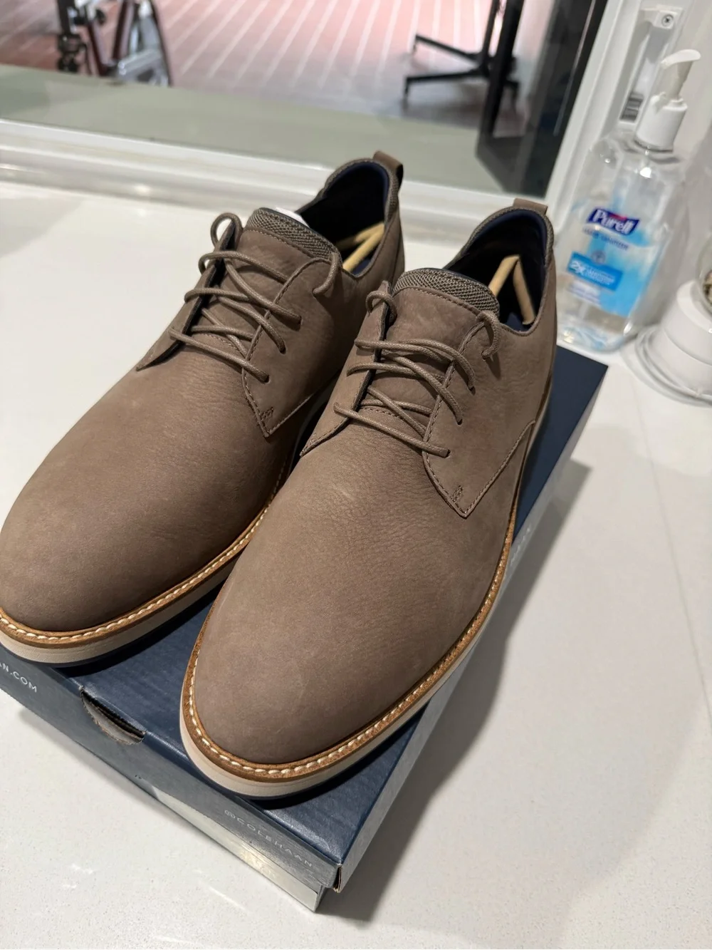 Cole Haan Taupe Suede Derby Lace-Up Shoes